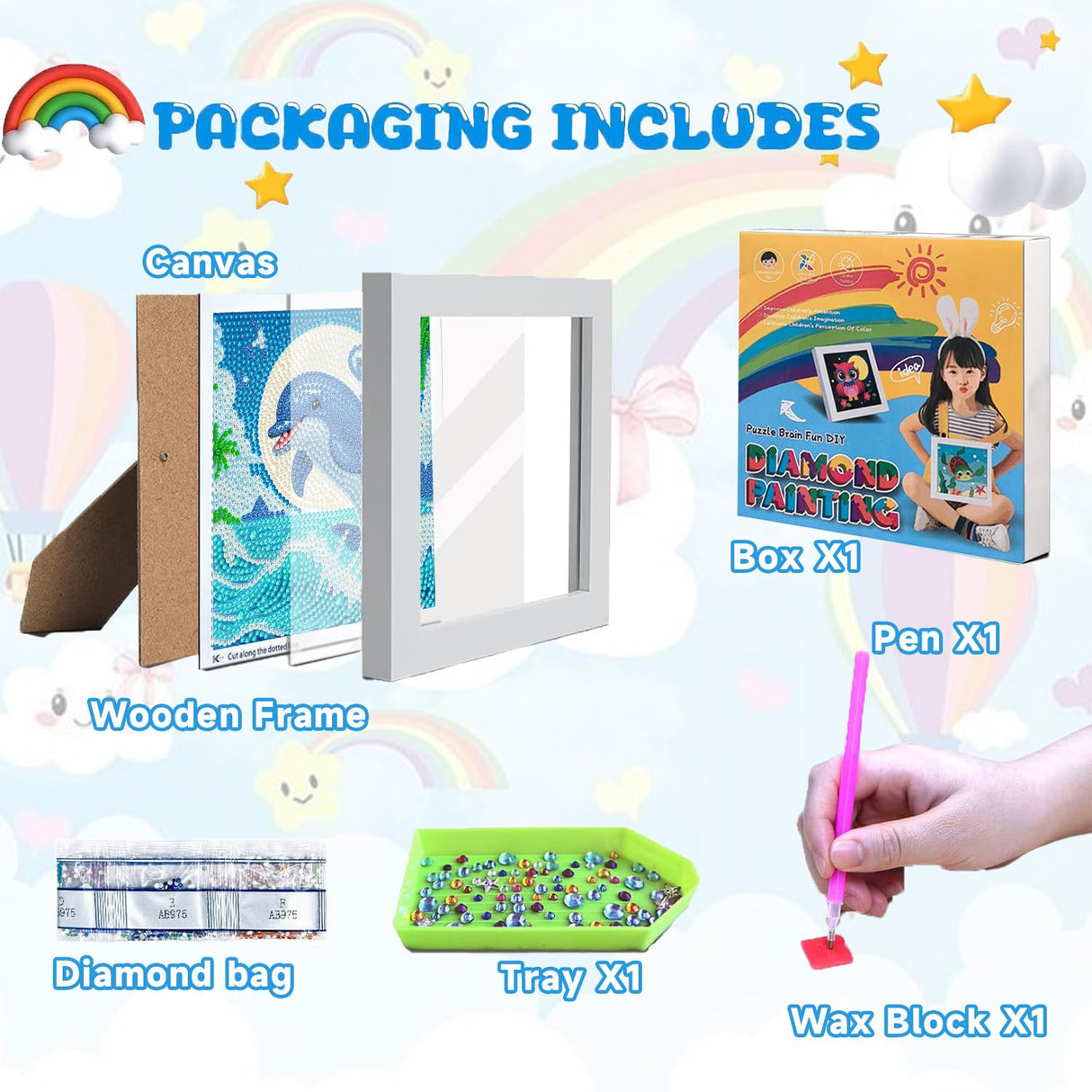 WEMEON Dolphin Diamond Art Painting Kits for Kids with Frame,Animal Diamond Art for Children Ages 4-8-12, with Beautiful Package for Gift Home Wall Decor(7x7inch) WEMEON