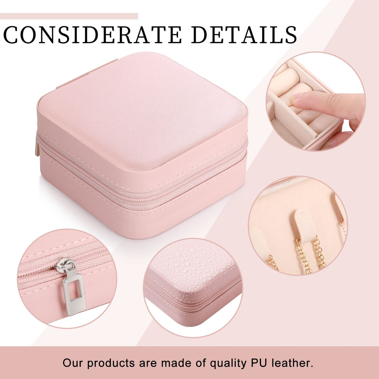Canlierr Small Travel Jewelry PU Leather Boxes Bulk for Women Girls, Bridesmaid Gift Boxes Portable Jewelry Organizer for Rings (Pink, 12 Pcs) Canlierr