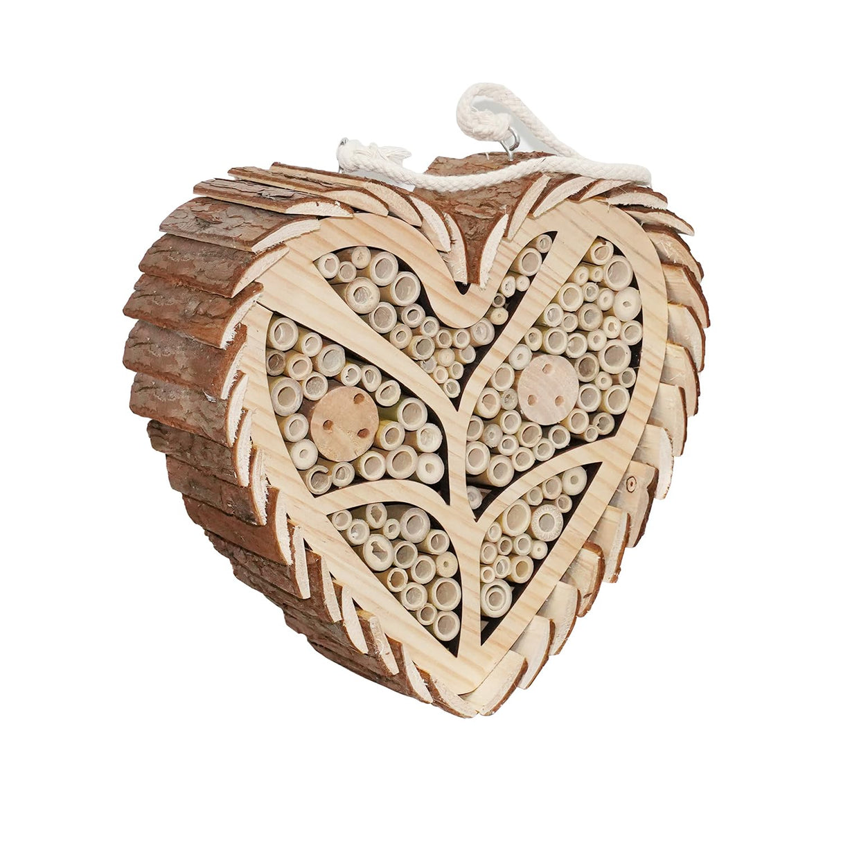 Execabe Mason Bee House, Heart-Shaped Wooden Bee House with Bamboo Tubes, Nesting Aid for Wild Bees, Natural Hanging Habitat for Pollinators, Increases Productivity in Your Garden Execabe