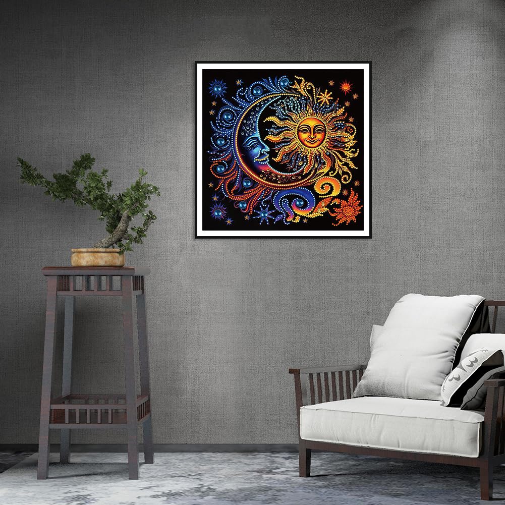 Stalente Diamond Painting Kits for Adults, 5D Special Shape Diamond Art Kits for Beginners, Crystal Rhinestones Diamond Painting for Home Wall Decoration Gift 12×12inch, Sun and Moon Stalente