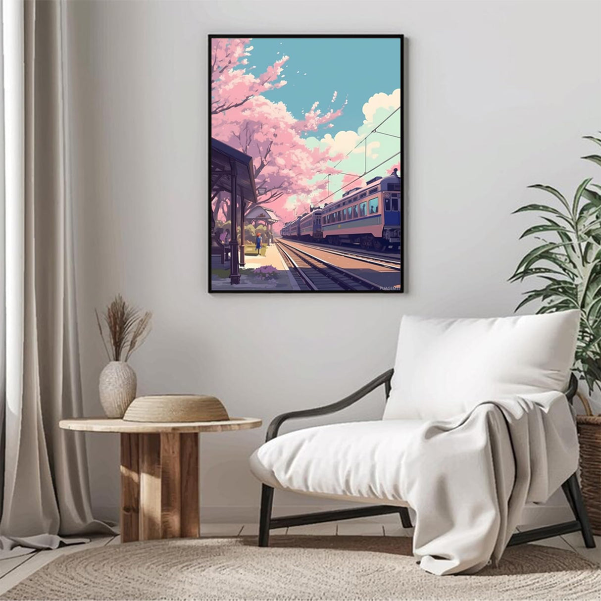 PUAGEMTI DIY Cherry Diamond Painting, Cherry Blossom and Subway Paint by Numbers for Beginners, Full Round Diamond Art Kits for Room Decor and Living Room Decor (12x16 inch) PUAGEMTI