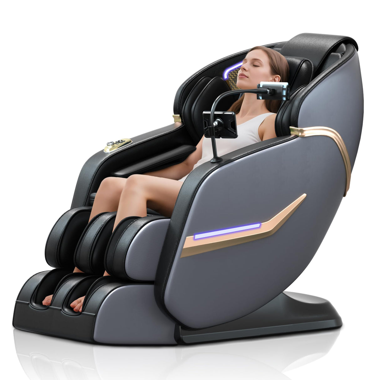 Hitree 4D Massage Chair Full Body, Zero Gravity Recliner with 57'' SL Track, Shiatsu Massage with Body Scan, Deep Yoga Stretch, Foot Rollers, Heating, Upgraded Calf, Bluetooth, Black Hitree