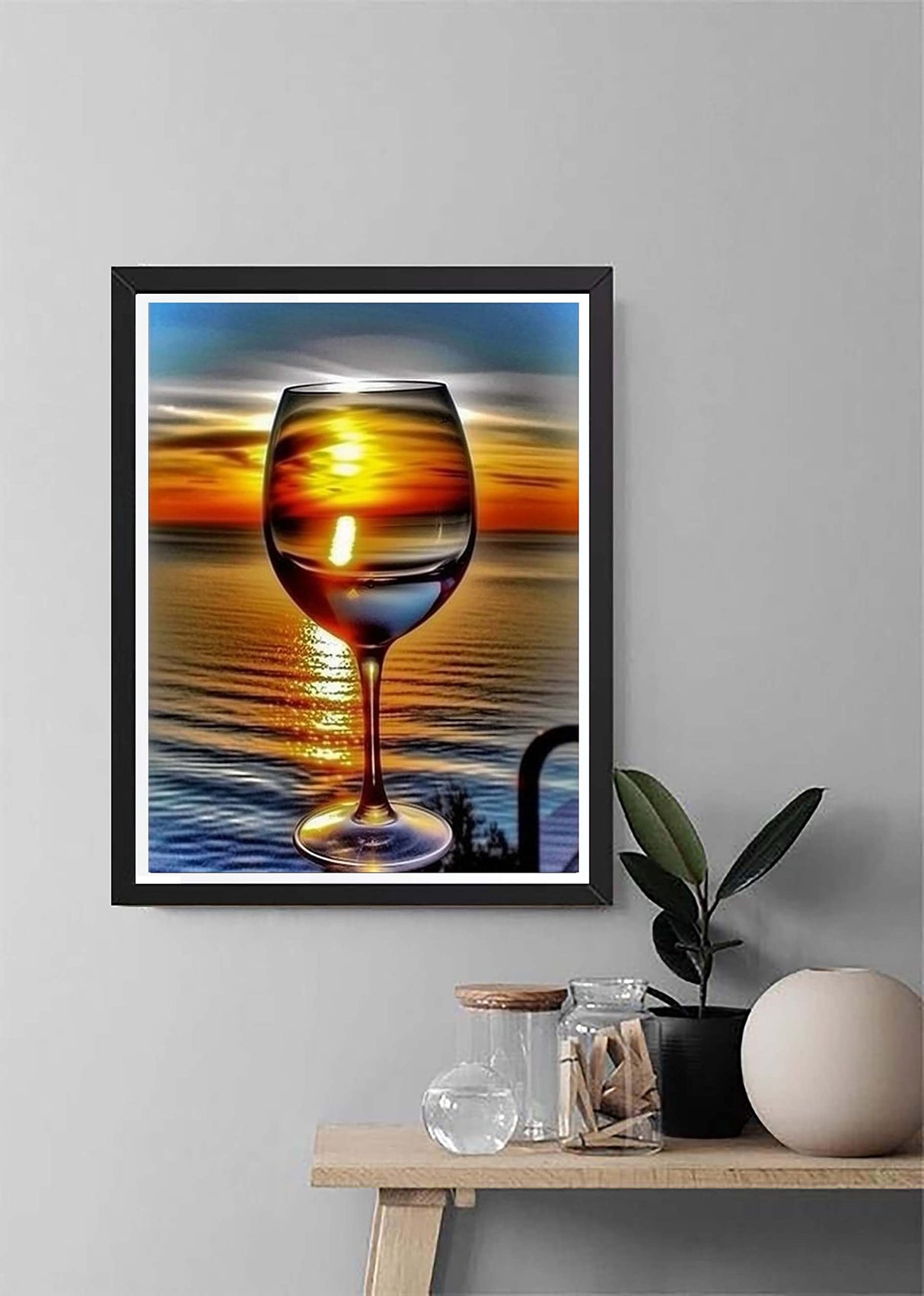 Diymood Painting5D Diamond Painting Landscape Goblet, Paint with Diamonds DIY Diamond Art Sunset Ocean, Diymood painting by Number Kits Full Drill Rhinestone for Home Wall Decor 12x16inch Diymood