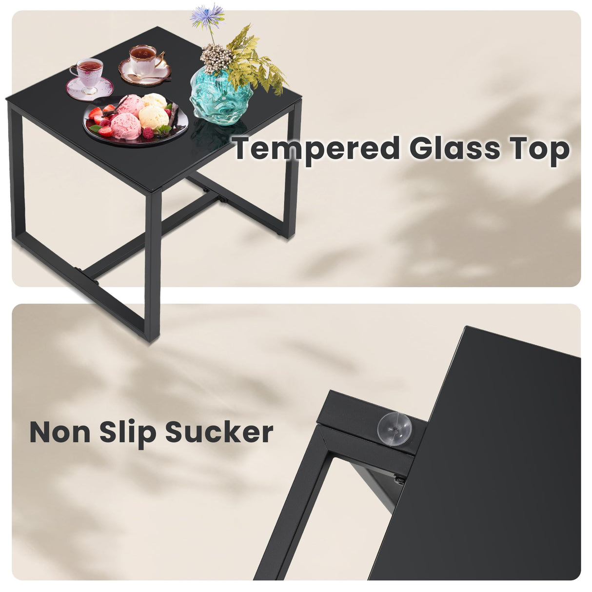 Murago 3 Pieces Wicker Patio Bistro Sets, Rattan Conversation Set with Coffee Table, for Balcony, Porch, Garden, Yard, Poolside, Black Frame with Beige Cushion Murago