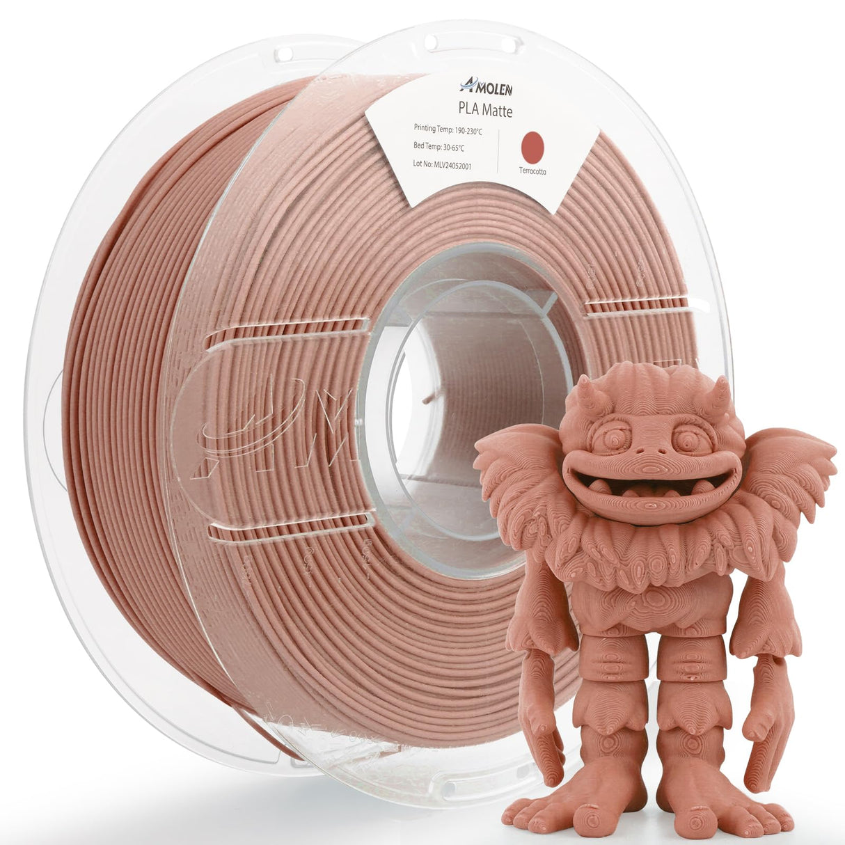 AMOLEN PLA Matte 3D Printer Filament, Terracotta PLA Filament 1.75mm with Smooth Matte Finish, 3D Printing Filament for Most FDM 3D Printers, Dimensional Accuracy +/- 0.02mm, 1kg Spool (2.2lbs) AMOLEN