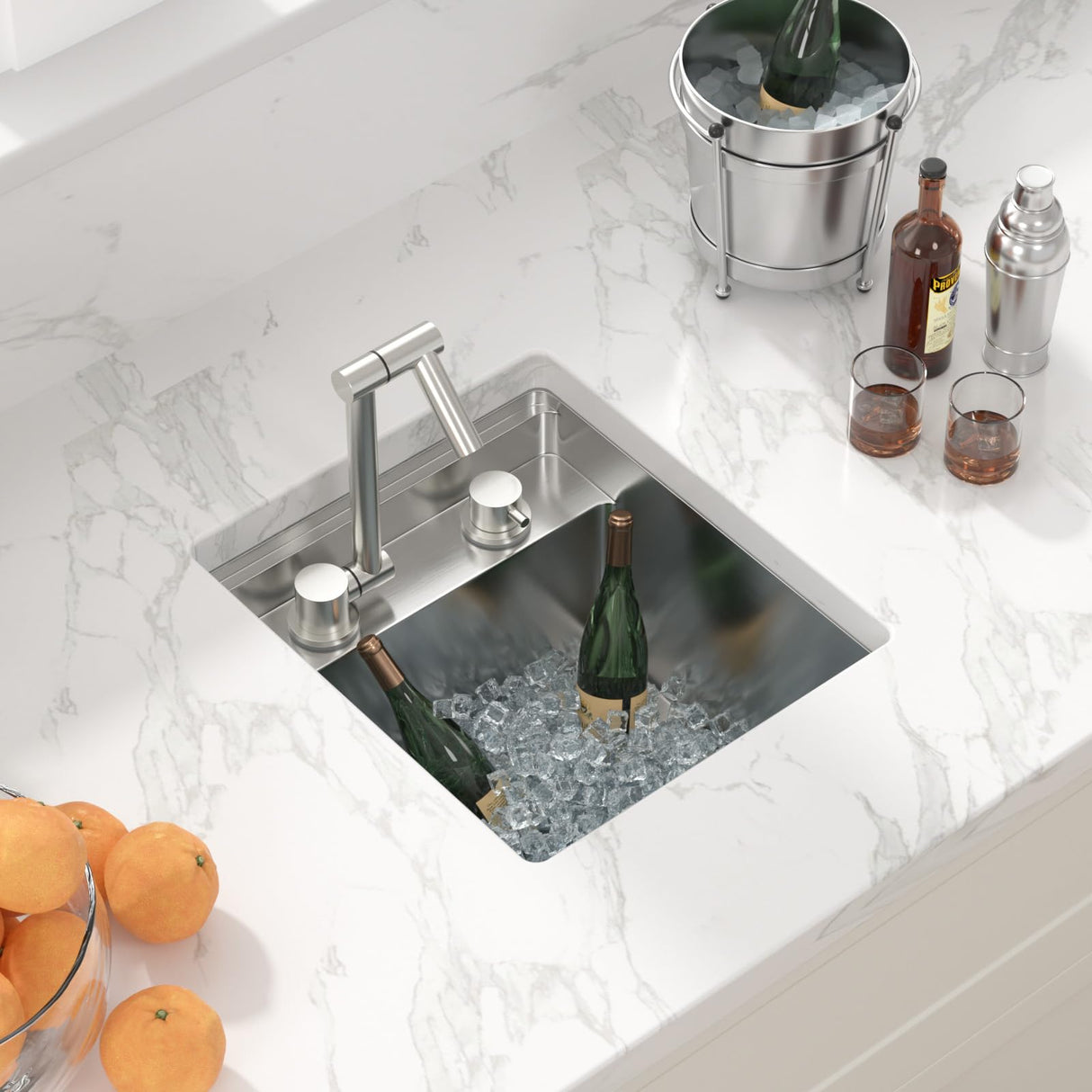 Sarlai Outdoor Sink, 15x17 Inch Undermount Kitchen Sink Workstation with Foldable Faucet Bar Prep Sink Single Bowl Kitchen Sinks 16 Gauge Stainless Steel Sink with Cover,BBQ Sink Outside Sarlai