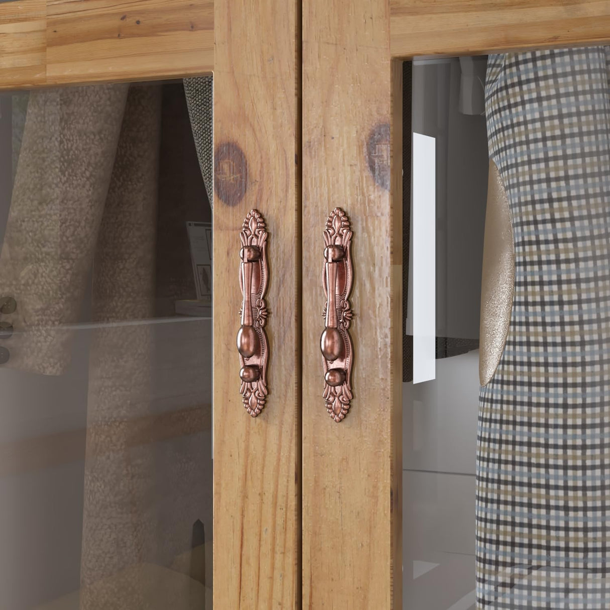 ECACAD 75.7" H Wardrobe Armoire Closet with 4 Carved Glass Doors, 3 Drawers, 6 Compartments & Hanging Bar, Wooden Closet Storage Cabinet with Patterns for Bedroom, Brown & White ECACAD