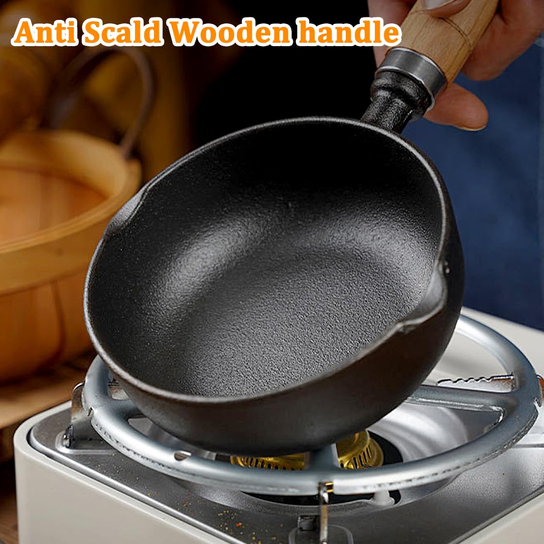 HyzaPhix Cast Iron Sauce Pot and BBQ Mop Brush Set for Grilling, BBQ Basting Set with Saucepan and Brush Barbecue Accessories Meat Smoker Accessories Gift for Men (Black) HyzaPhix