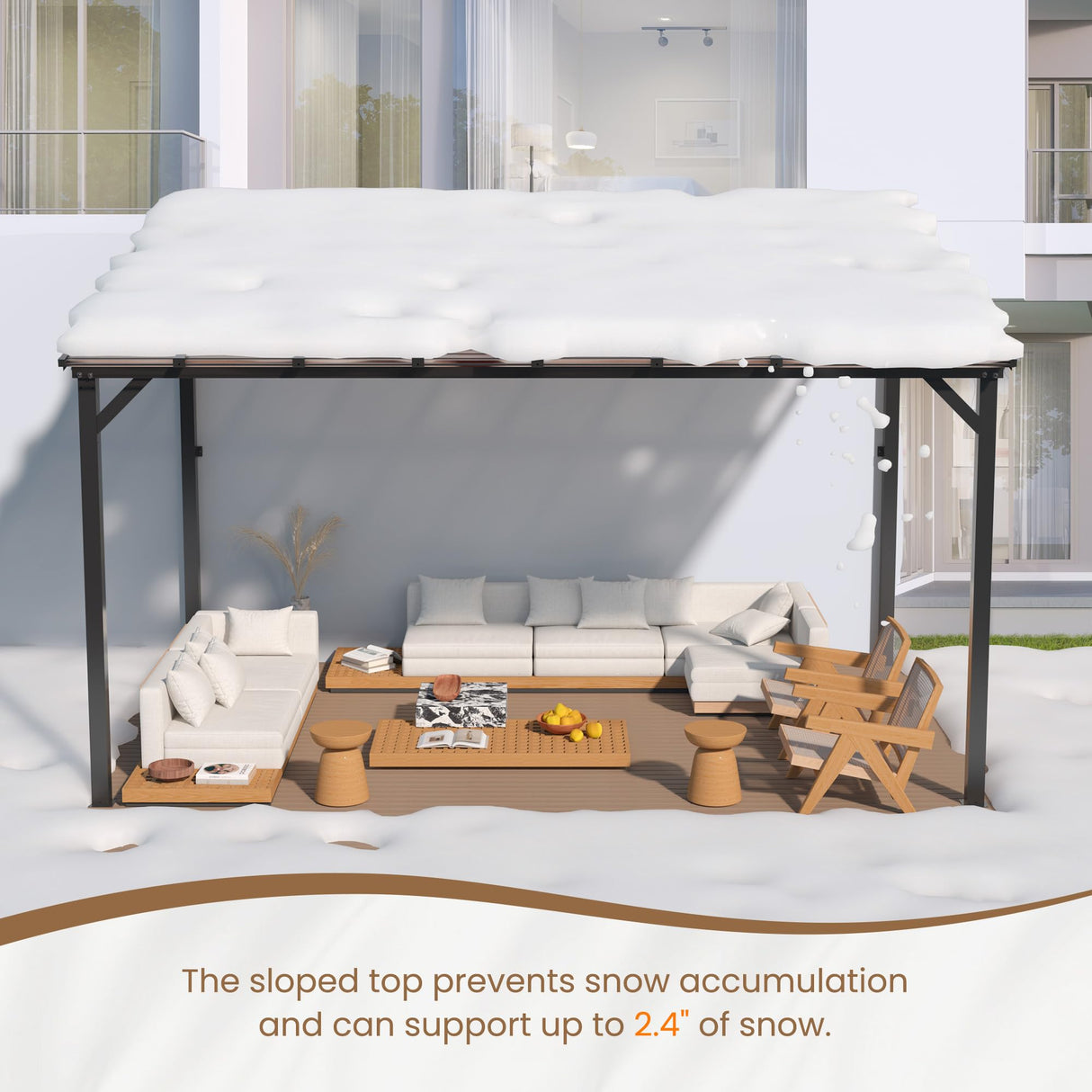 VONZOY 10' x 14' Gazebo, Hardtop Wall Mounted Lean to Gazebo Pergola for Patio, Large Aluminum Pergola Awnings for Decks, Patio, Backyard, Porch VONZOY