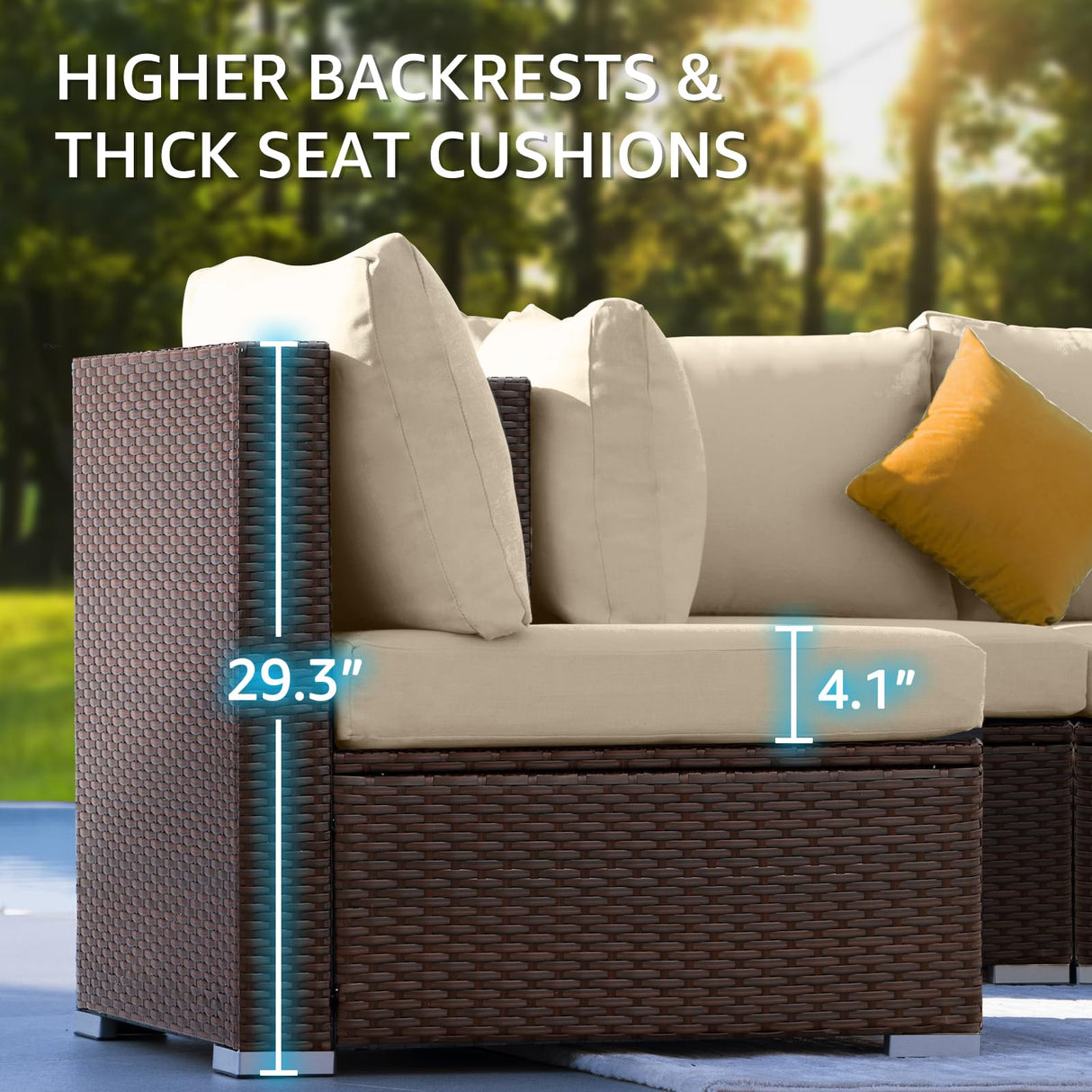 NICESOUL 10 Piece Patio Furniture Sectional Set with Fire Pit Propane/Natural Gas Convertible, 29.3'' High Back Deep Wide Outdoor Couch, 9 Seater Oversized High-End Wicker Conversation Sofas, Brown NICESOUL