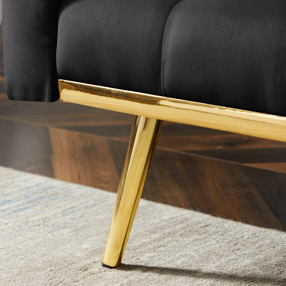 73" Modern Velvet Sofa Bed Futon,Convertible Sleeper Sofa Couch with 3 Angle Adjustable Backrest, Modern Loveseat with 4 Golden Metal Legs for Living Room and Bedroom (Black) oaaktu