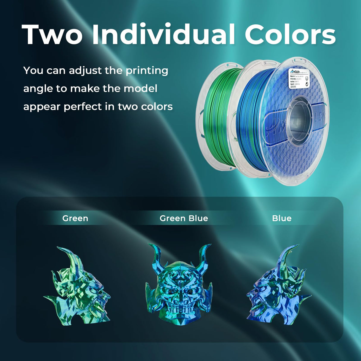 AMOLEN Silk PLA 3D Printer Filament, Silk Dual Color Blue Green PLA Filament 1.75mm, Shiny Coextrusion PLA Filament, Color Change 3D Printing Filament 1KG/2.2lb AMOLEN