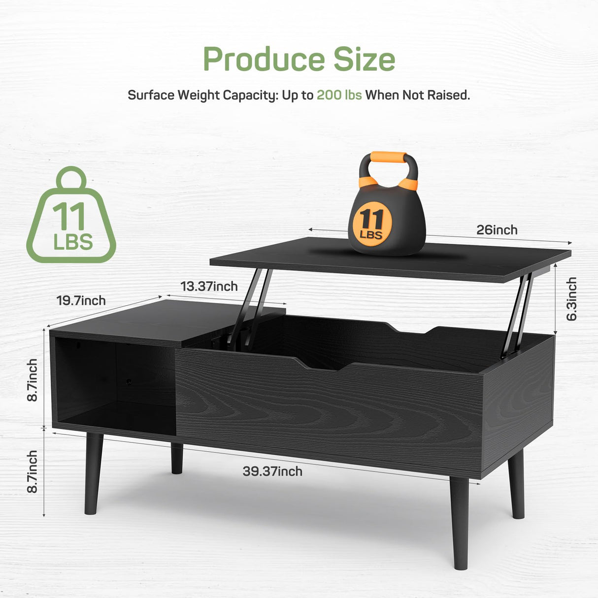 Coffee Table, Lift Top Coffee Tables for Living Room, Small Modern Wooden Center Tables with Storage Shelf and Hidden Compartment Zibbizo