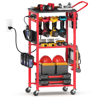 Workbench with Pegboard for Milwaukee Tools, Ferreteriai Work Bench Power Tools Organizer Cart Garage Storage with Wheels & Power Outlets, Large Utility Racks Shelf Birthday Gifts for Men Husband Dad