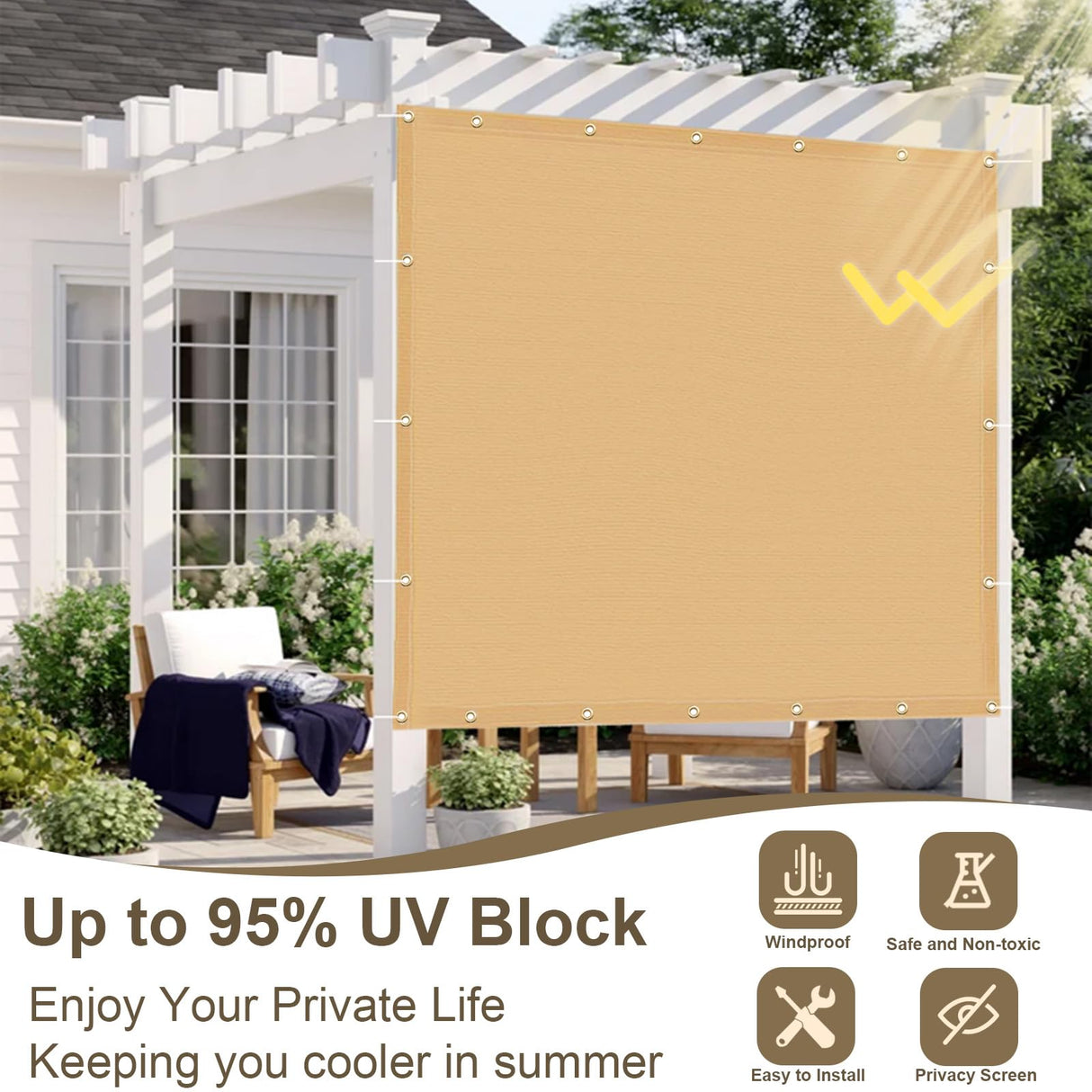 LOVE STORY 6x20 FT Outdoor Sun Shade Cloth Pergola Shade Cover with Grommets 95% UV Protection for Patio, Sand LOVE STORY