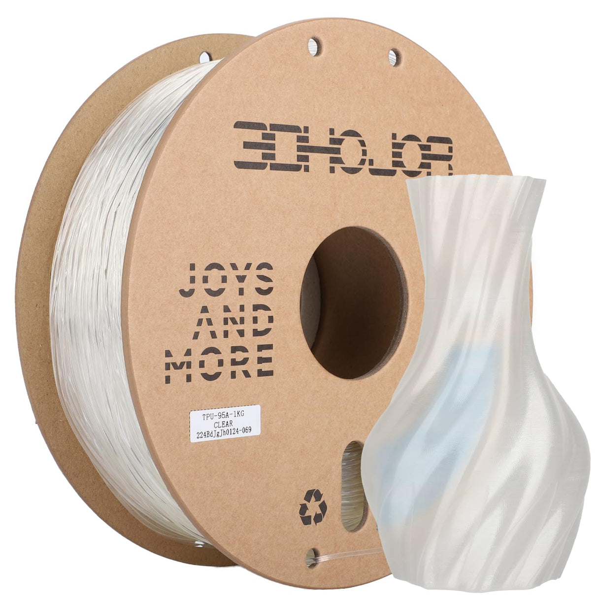 3DHojor TPU Filament 1.75mm TUP95A 3D Printer Filament Flexible Soft 3D Filament 1KG (2.2lbs) fit Most FDM 3D Printers Dimensional Accuracy +/- 0.03 mm-Natural 3DHoJor