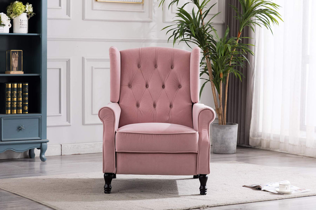 Artechworks Velvet Tufted Push Back Arm Accent Chair Recliner Single Reclining for Adjustable Club Chair Home Padded Seating Living Room Lounge Modern Sofa,Pink Artechworks