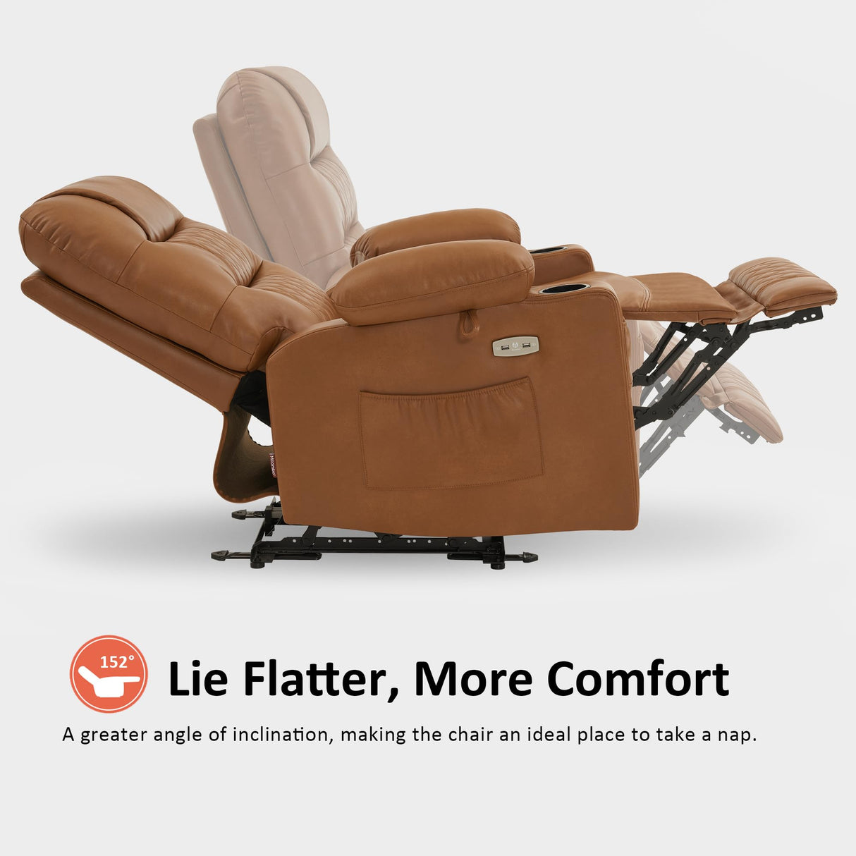 MCombo Power Recliner Chair, Electric Reclining with Heat and Vibration for Adult, Cup Holder, USB Port, Extended Footrest, Faux Leather, for Living Room, PR621 (Saddle) MCombo