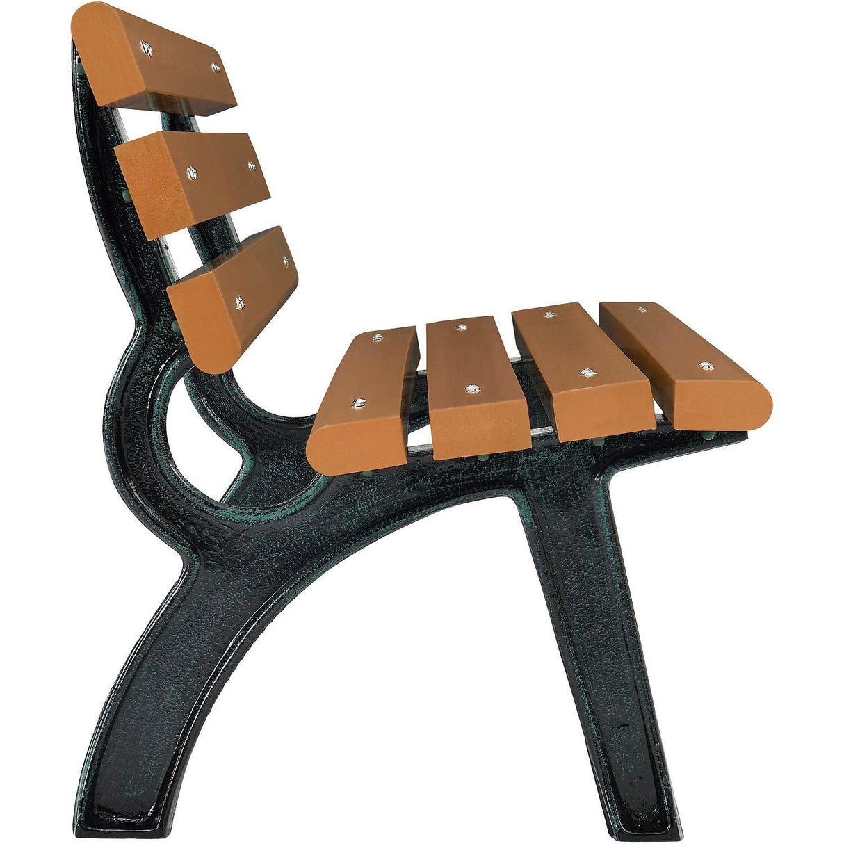 Global Industrial 4'L Outdoor Park Bench with Backrest, Recycled Plastic Slats, Wrought Iron Frame, 1100 lbs Capacity, Tan, Surface Mount, Easy Assembly Global Industrial