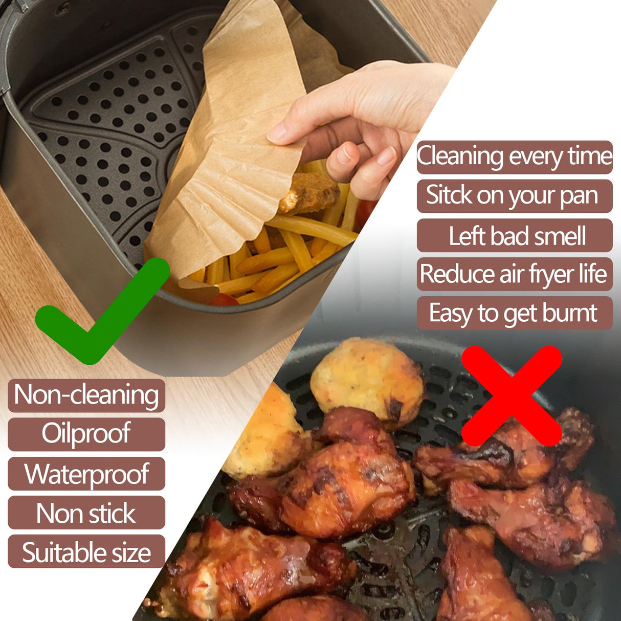 UBeesize 9 Inch Air Fryer Paper Liners,200 PCS Parchment Paper, Air Fryer Disposable Paper Liner for Microwave, Non-Stick Air Fryer Liners Square Free of Bleach(Bottom size 8 Inch) UBeesize