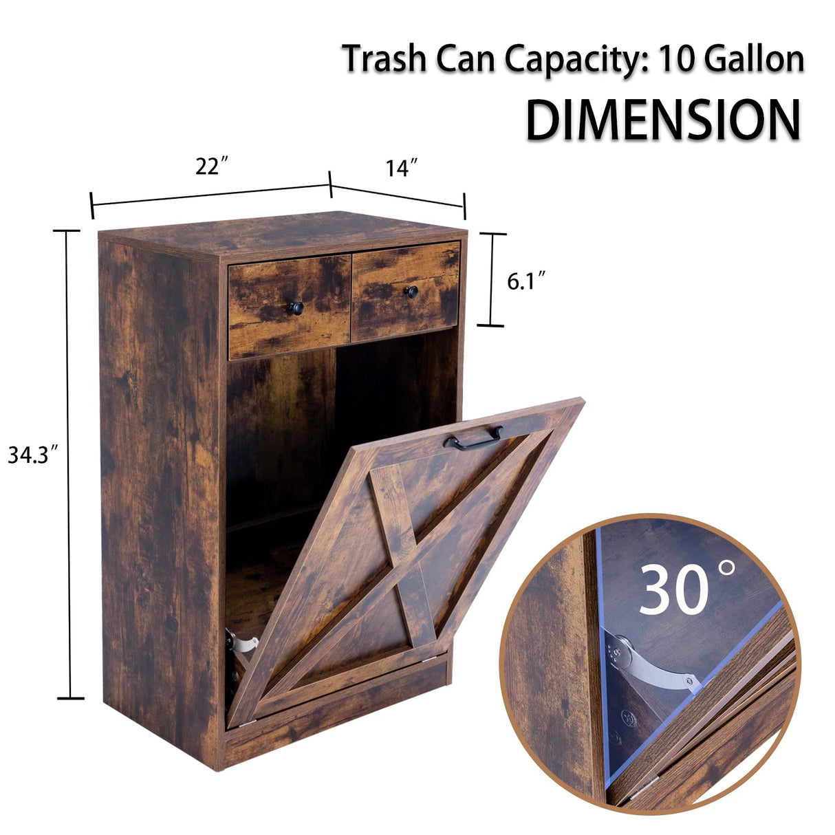 Zedesey Tilt Out Trash Cabinet with 2 Drawers Wood Hidden Kitchen Recycling Cabinet Free Standing Pet Proof Trash Can Laundry Cabinet for Kitchen, Living Room, Dining Room, Rustic Brown Zedesey