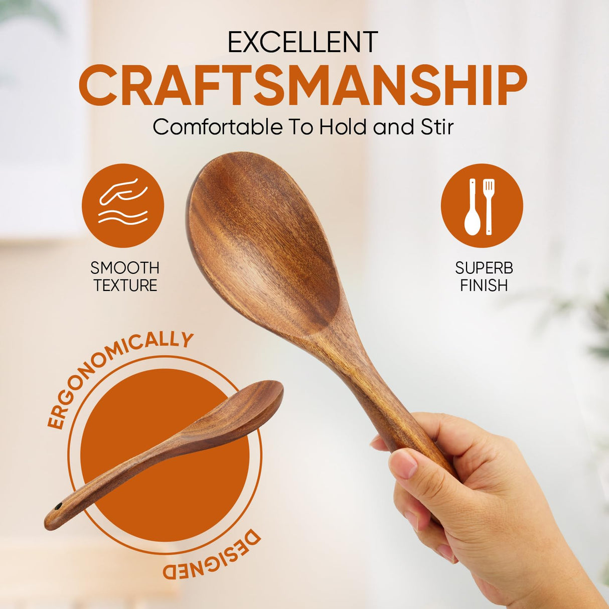 XMYYX 6 Piece Wooden Spoons for Cooking,Smooth Finish Teak Wooden Utensils for Cooking, Comfort-Grip Wood Spoons for Cooking, Non-Stick Wooden Cooking Utensils,Teak Wooden Spoon Sets (6 PCS Large) XMYYX