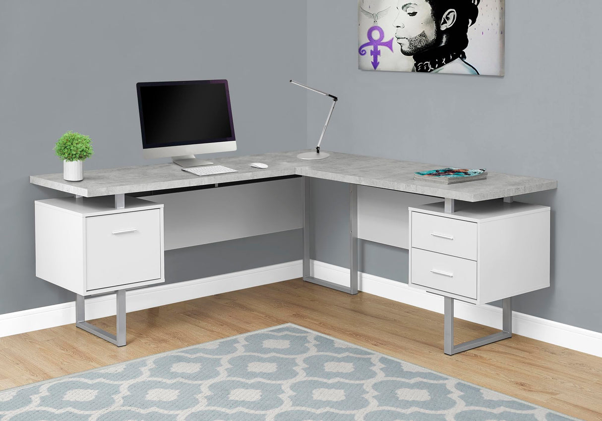 Monarch Specialties Computer 70"L Desk Left or Right Facing - White / Cement-Look Monarch Specialties