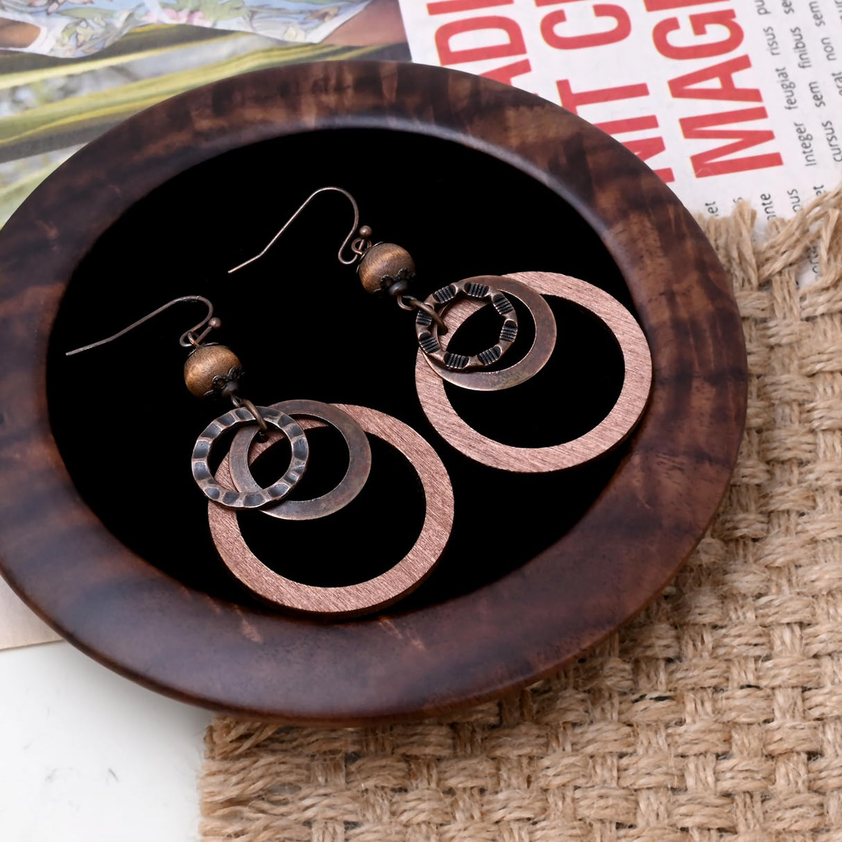 Boho Wooden Dangle Earrings for Women Vintage Brown Earrings Geometric Lightweight Earrings for Gift Watforsh