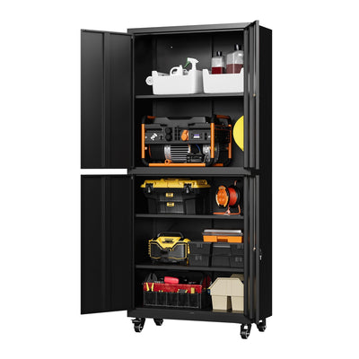 Letaya Metal Garage Storage Cabinet with Wheels,Steel Tool Rolling Cabinets with Lock Door and Adjustable Shelves fro Home Utility Organization Room(1PC-Black)