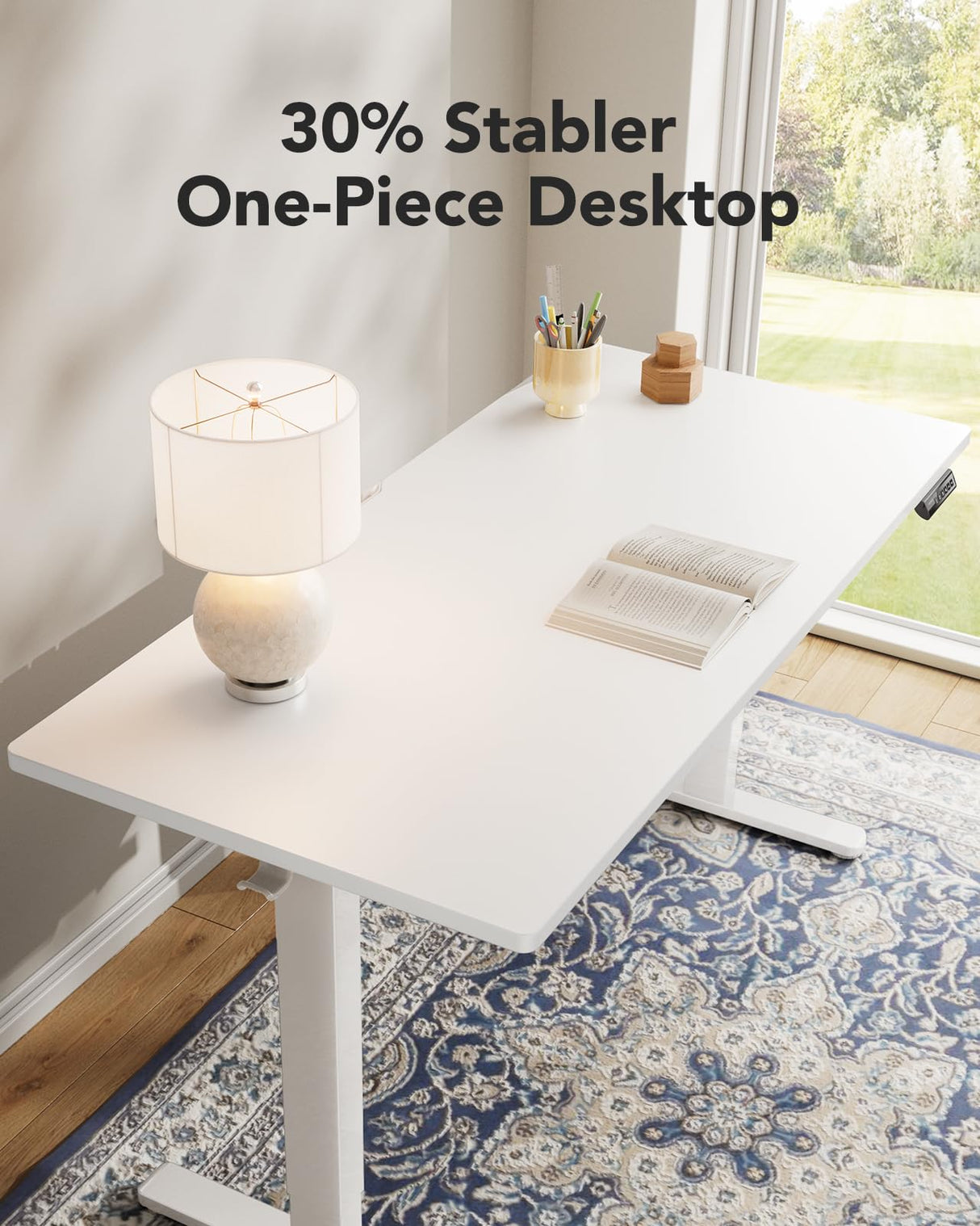 HUANUO Electric Standing Desk, 48" x 24" Whole Piece Desktop, Adjustable Height Computer Desk, 4 Height Memory Settings, Sit Stand Up Desk for Home Office, White HUANUO