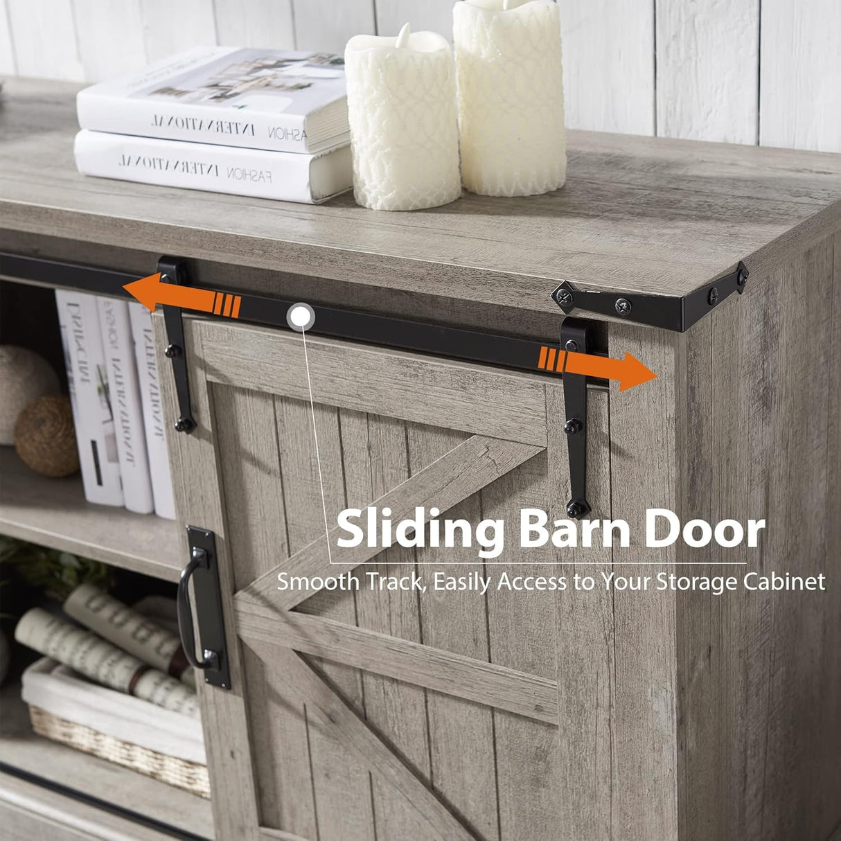 OKD Farmhouse TV Stand for 75 Inch TV, Rustic Entertainment Center w/Sliding Barn Door Wood Media Console Cabinet 66 Inch Long Television Stands for 70 Inch TVs, Light Rustic Oak OKD