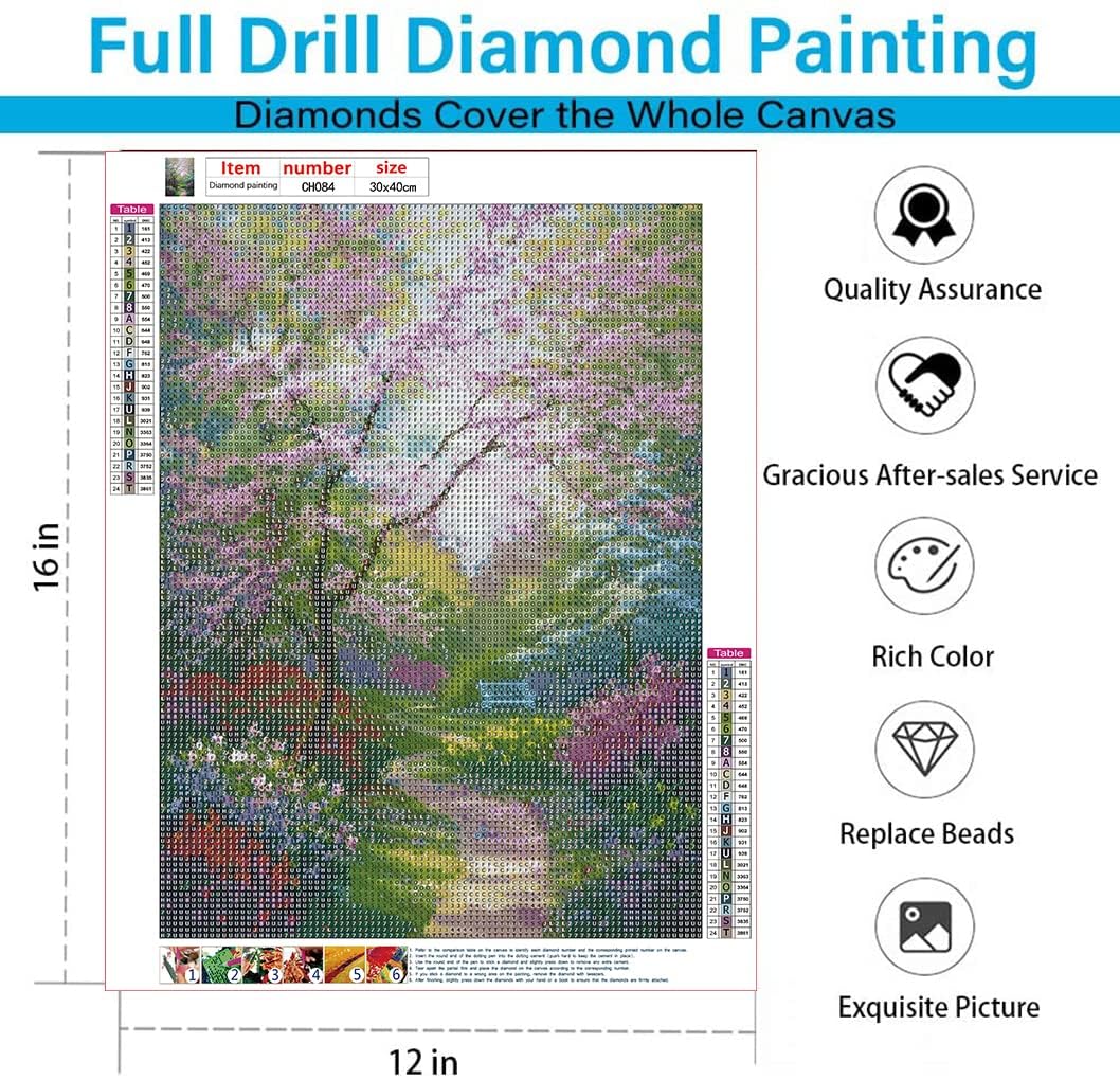 Eiazuiks Diamond Painting Kits for Adults, Landscape 5D DIY Diamond Art Kits Full Drill Diamond Dots for Gift Wall Decor and Relaxation Gem Arts 12x16 inch Eiazuiks