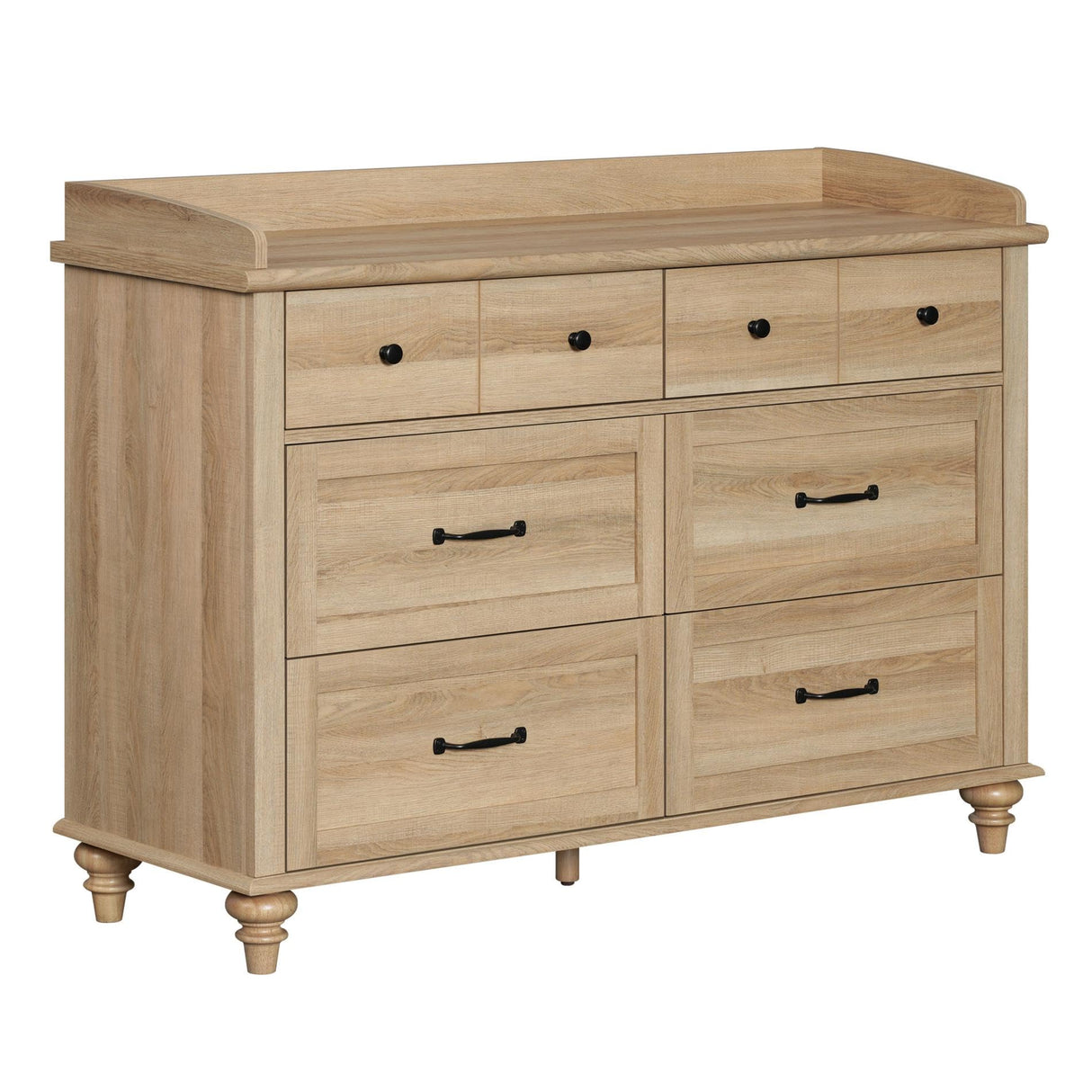 WAMPAT Kids Dresser for Bedroom with 6 Drawers, Oak Baby Dresser with Wide Chest of Drawers, Farmhouse Kids Closet Storage Organizer, Wood Dressers for Living Room, Nursery, Hallway WAMPAT