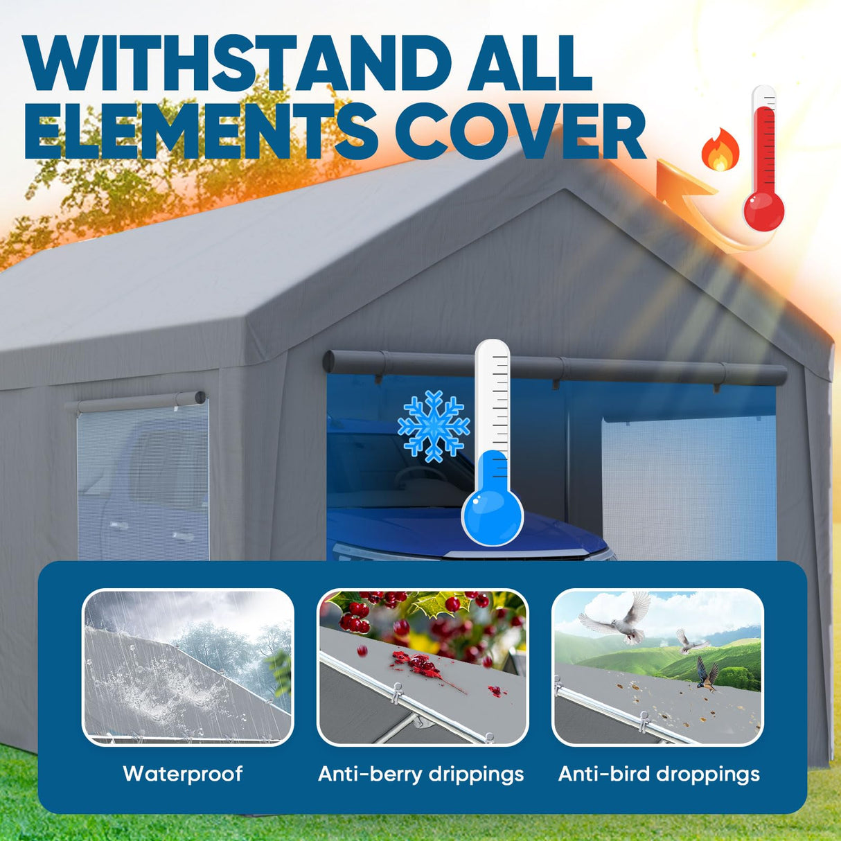 Quictent 12x20 ft Heavy Duty Carport Canopy Galvanized Car Tent Outdoor Garage Boat Shelter with Reinforced Structure with Roll-up Ventilated Windows Sidewall - Gray Quictent