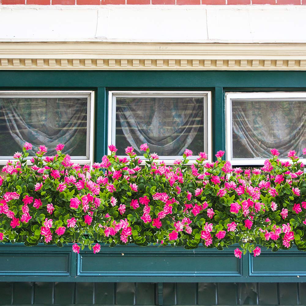 Grunyia 10 Bundles Artificial Fake Flowers, Faux Outdoor Plastic Plants UV Resistant Shrubs Outside Indoor Decorations (Pink-Eucalyptus) Grunyia