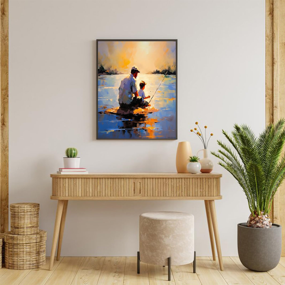 VNUIEHG DIY Paint by Numbers for Adults Father Fishing DIY Painting by Number Kits Oil Paint Drawing Canvas Home Decor Gift, 40x50cm Without Frame VNUIEHG