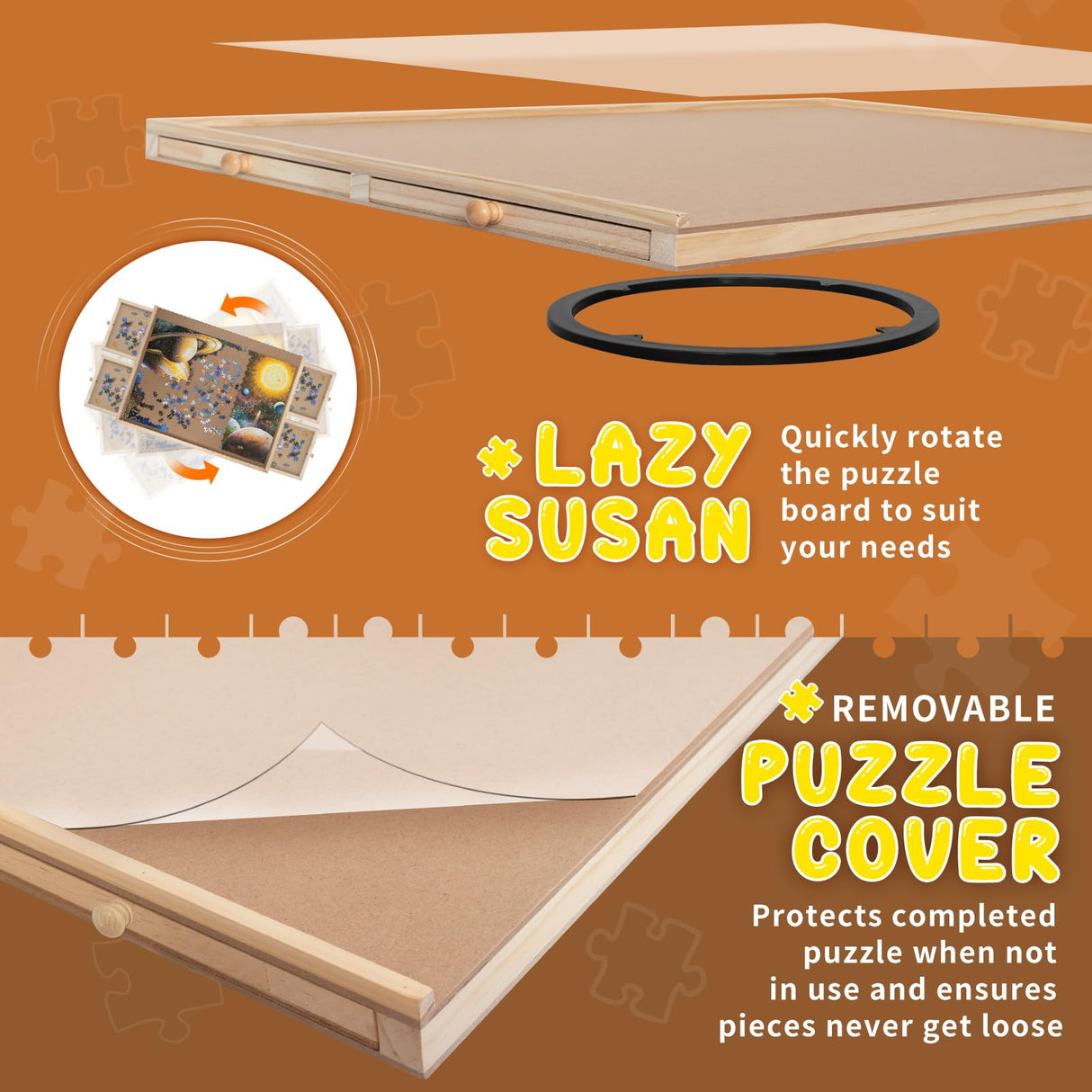 Nattork 1500 Piece Wooden Jigsaw Puzzle Board - 6 Drawers, Rotating Puzzle Table, Jigsaw Puzzle Table with Cover - Portable Puzzle Tables for Adults and Kids Nattork