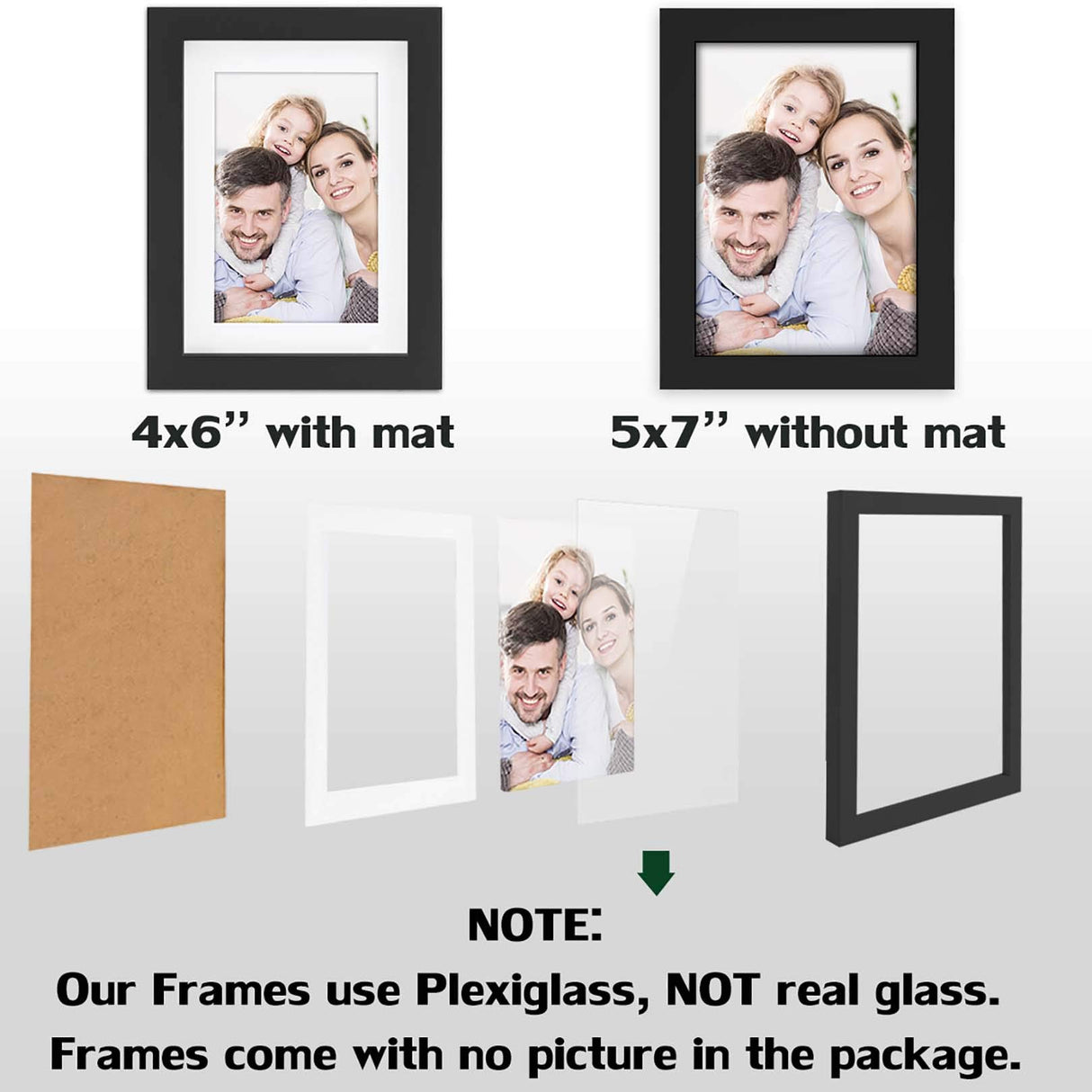 Picture Frames 5x7 Black 2 Pack Nature Solid Wood for Wall Mounting and Tabletop Display WUTL