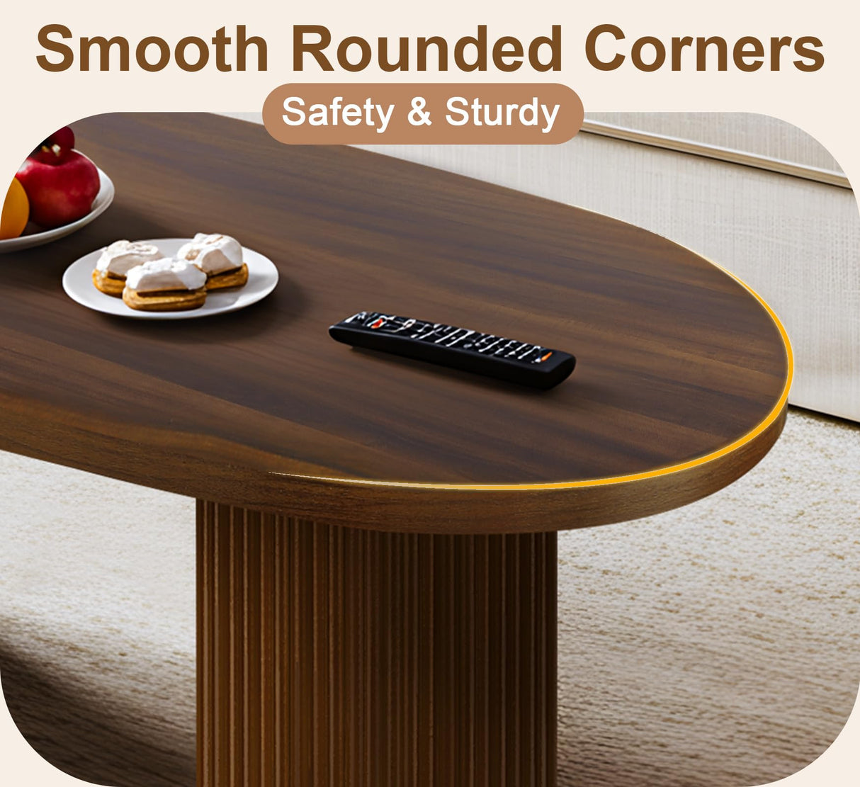 Farmhouse Coffee Table, Ellipse 47 in Wood Modern Center Accent Table, Mid Century Wooden Coffee Tables with Sturdy Base & Rounded Corners for Living Room (Rustic Brown) ZYBT