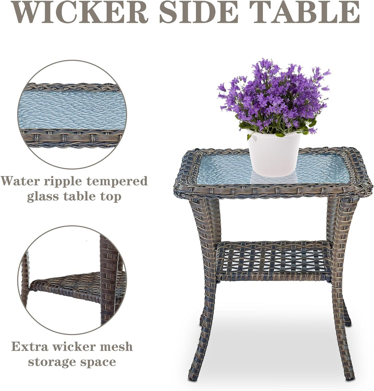 Belord 8 Pieces Patio Conversation Set with 43” Propane Fire Pit Table, Outdoor Sectional Furniture Sofa Set with Removable Cushions for Patio Deck Backyard Brown Belord