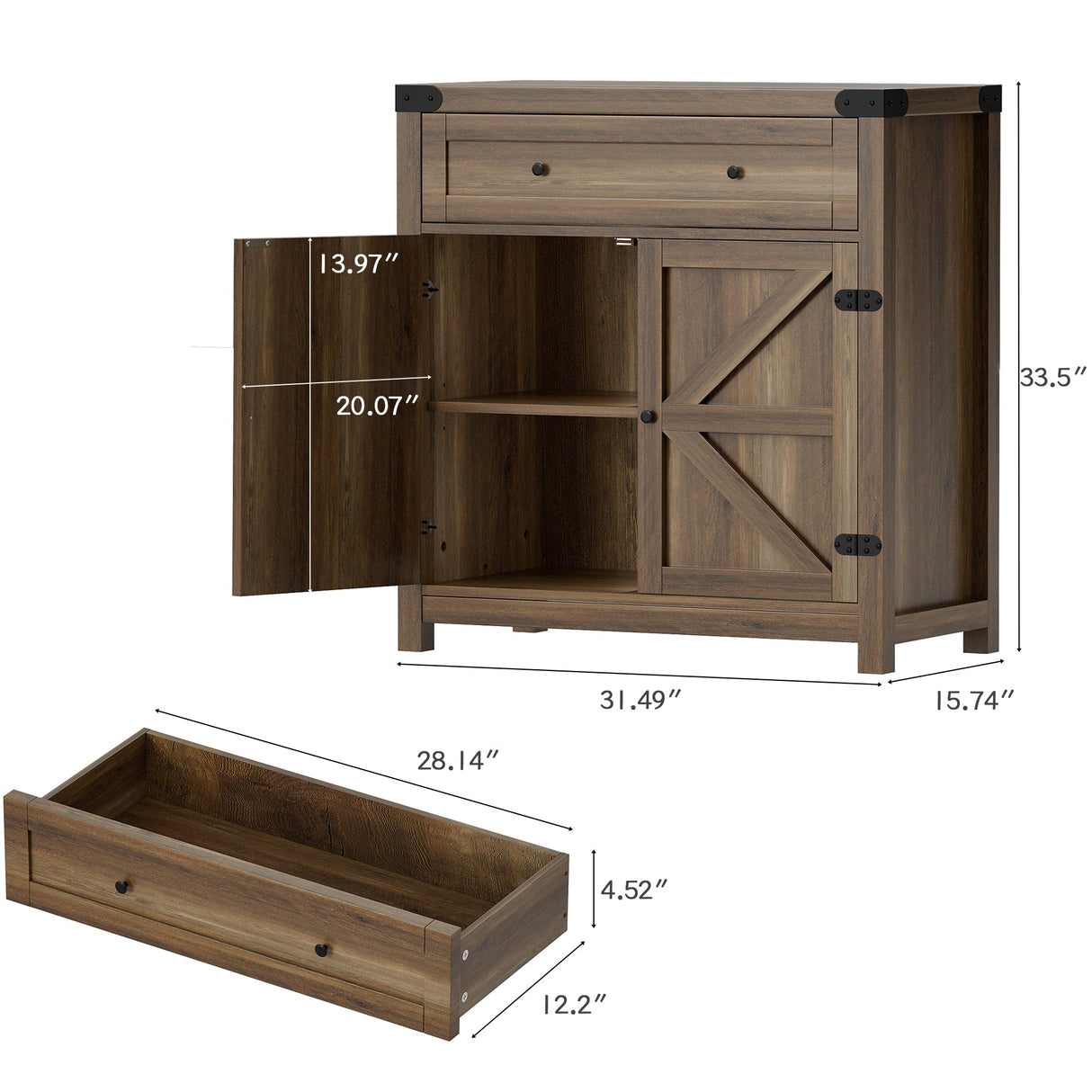 Flamaker Sideboard Buffet Cabinet with Storage, Farmhouse Coffee Bar Cabinet with 1 Drawer and 2 Barn Doors, Barn Door Console Table, Storage Cabinet for Kitchen, Dining Room, Entryway (Brown) Flamaker