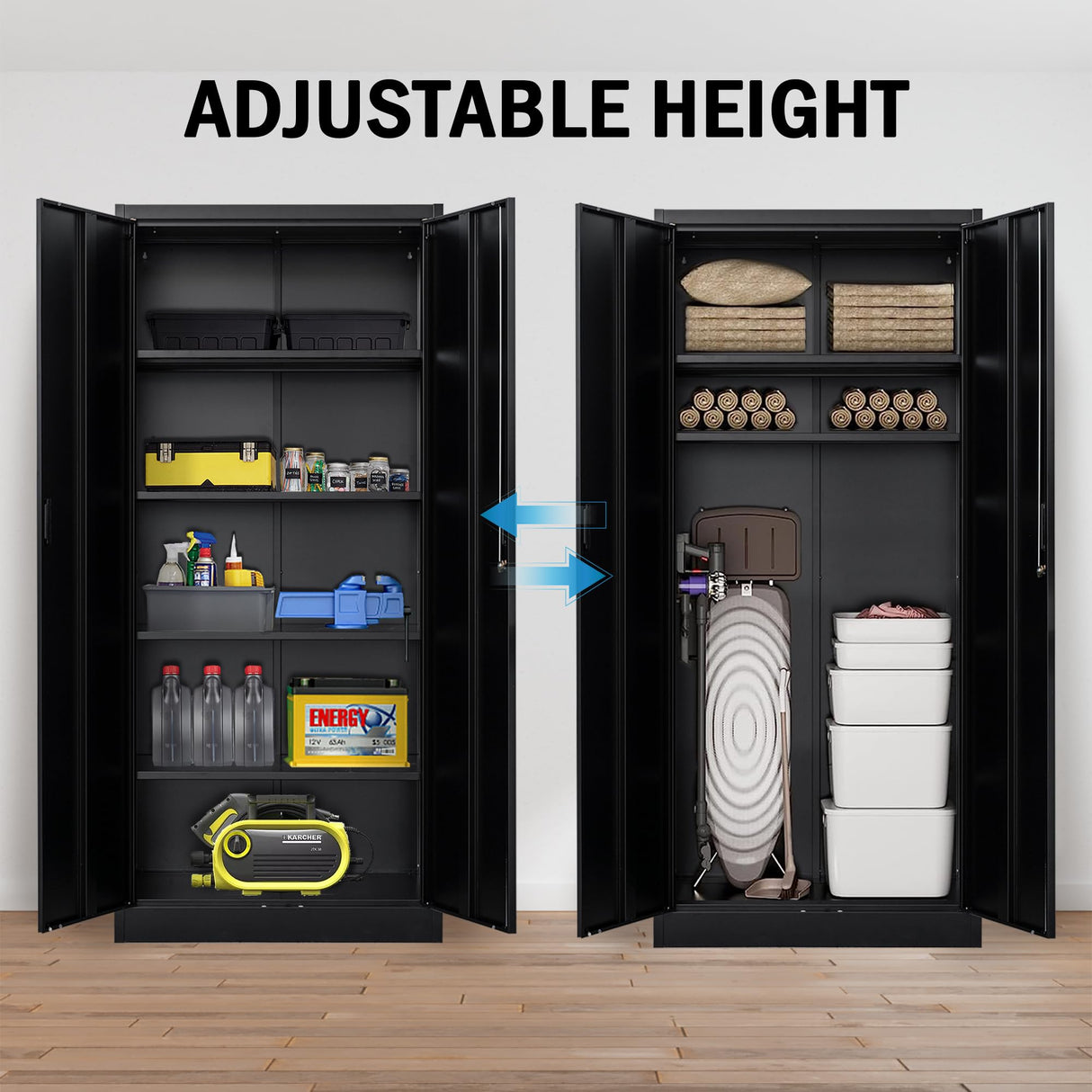 Metal Storage Cabinet, Locking Cabinet with Adjustable Shelves, 18" D x 36" W x 72" H Garage Storage Cabinets for Home, Office, Warehouse- Black Wanfu