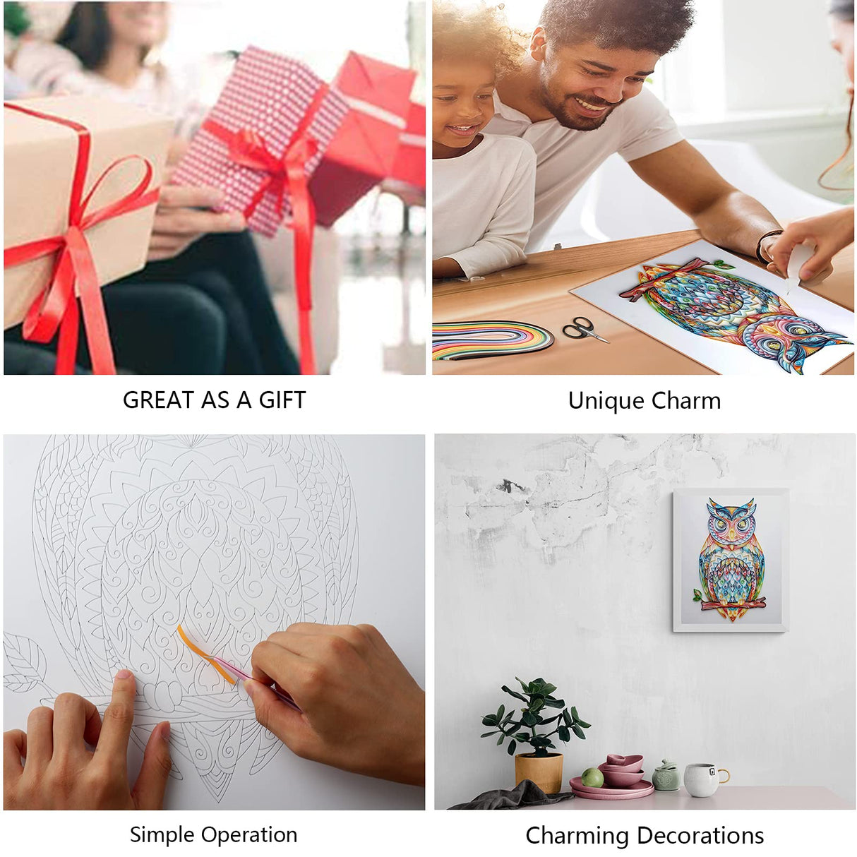 Uniquilling Quilling Kits Paper Quilling Kit for Adults Beginner, Paper Filigree Painting Kits DIY Kits for Adults with Complete Quilling Tools, Modern Wall Art for Living Room, 16*20-inch Owl(Basic) Uniquilling