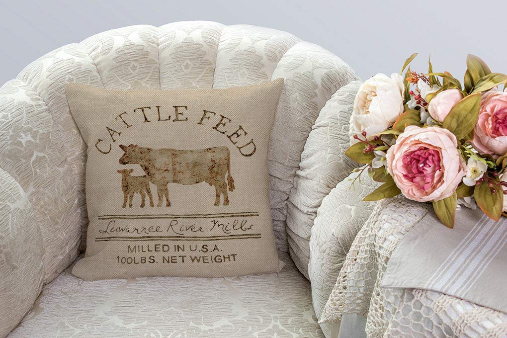 SSOIU Cattle Feed Theme Farmhouse Decorative Throw Pillow Covers for Sofa Couch Home Decoration 18x18 inches SSOIU