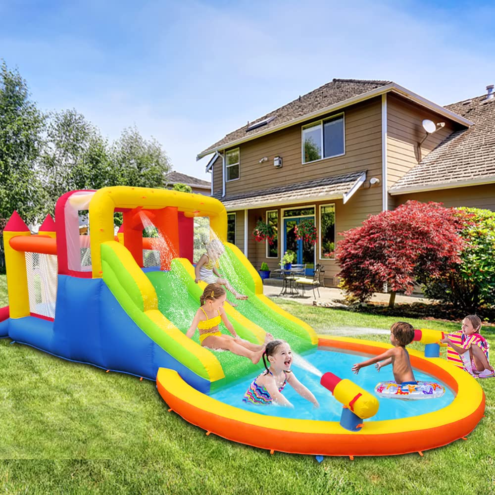 Umbalir InfIatable Bonuce House with 4 Slides & Large Splash Pool, Water Park with Ultra-Wide Climbing Wall, Jumping, Water Cannons & Surprise Water Sprayers for 3-10 yr Kids(20.6'Lx9.6'Wx6.4'H) Umbalir