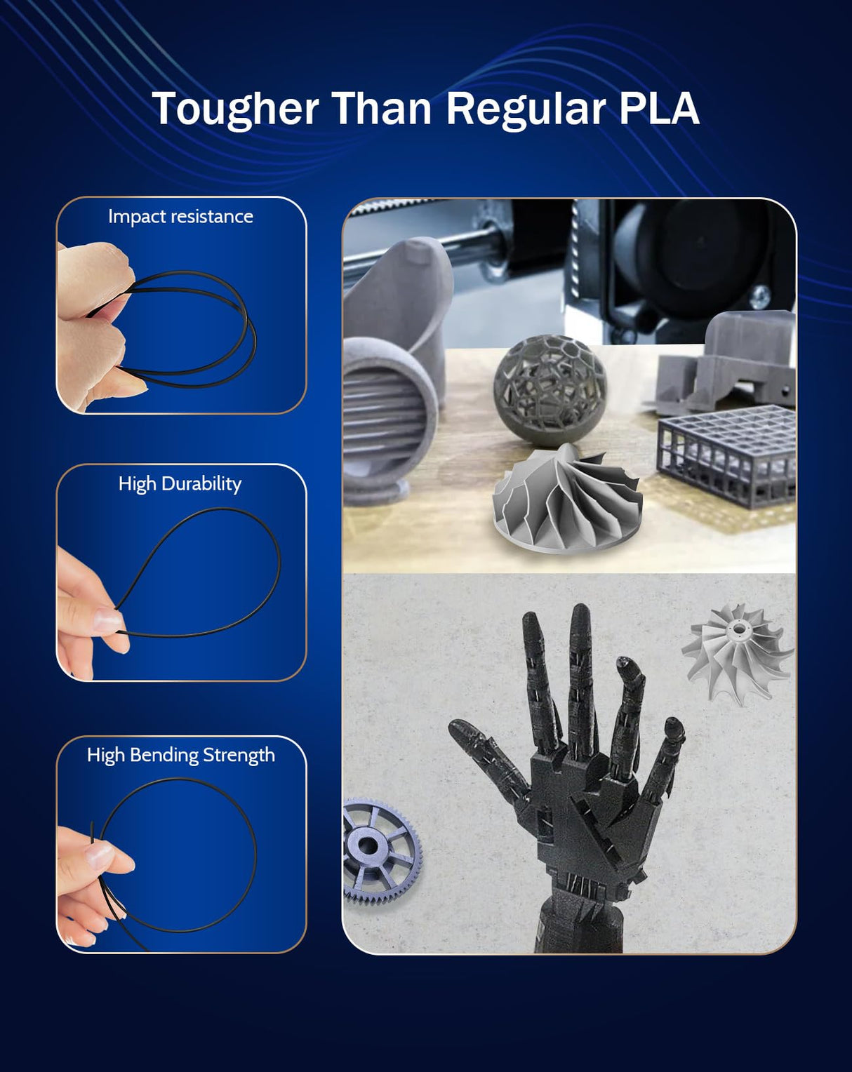 DURAMIC 3D PETG Filament 1.75mm Black, 3D Printing Filament 1kg Spool(2.2lbs), Black Filament 1.75mm Dimensional Accuracy +/- 0.05 mm Non-Tangling Non-Clogging Non-Stringing DURAMIC 3D