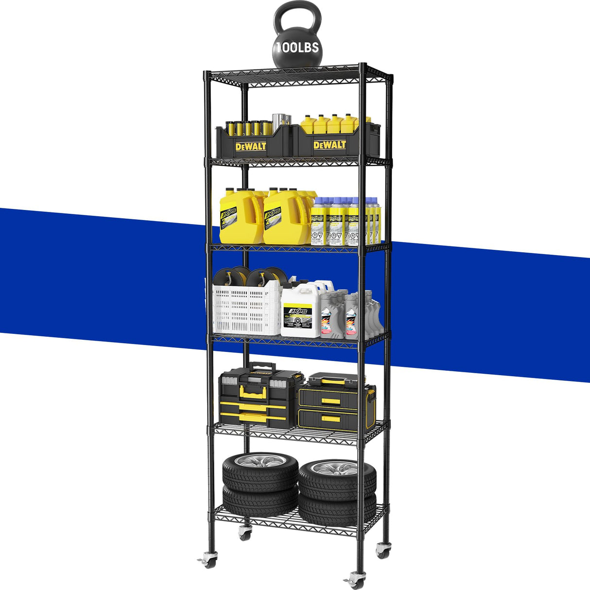 Homtell Adjustable 6-Tier Heavy Duty Wire Shelving Rack, 14" D x 24" W x 71" H Storage Shelves with Wheels, 750 lbs Capacity Rolling Metal Shelving for Garage, Pantry, Kitchen, Closet Homtell
