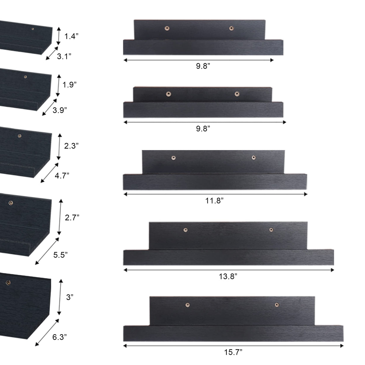 Art Emotion Black Floating Shelves | Set of 5 | Wall Shelf | Wood Bathroom Shelves | Bedroom | Living Room | Kitchen | Office & More (Black) Art Emotion