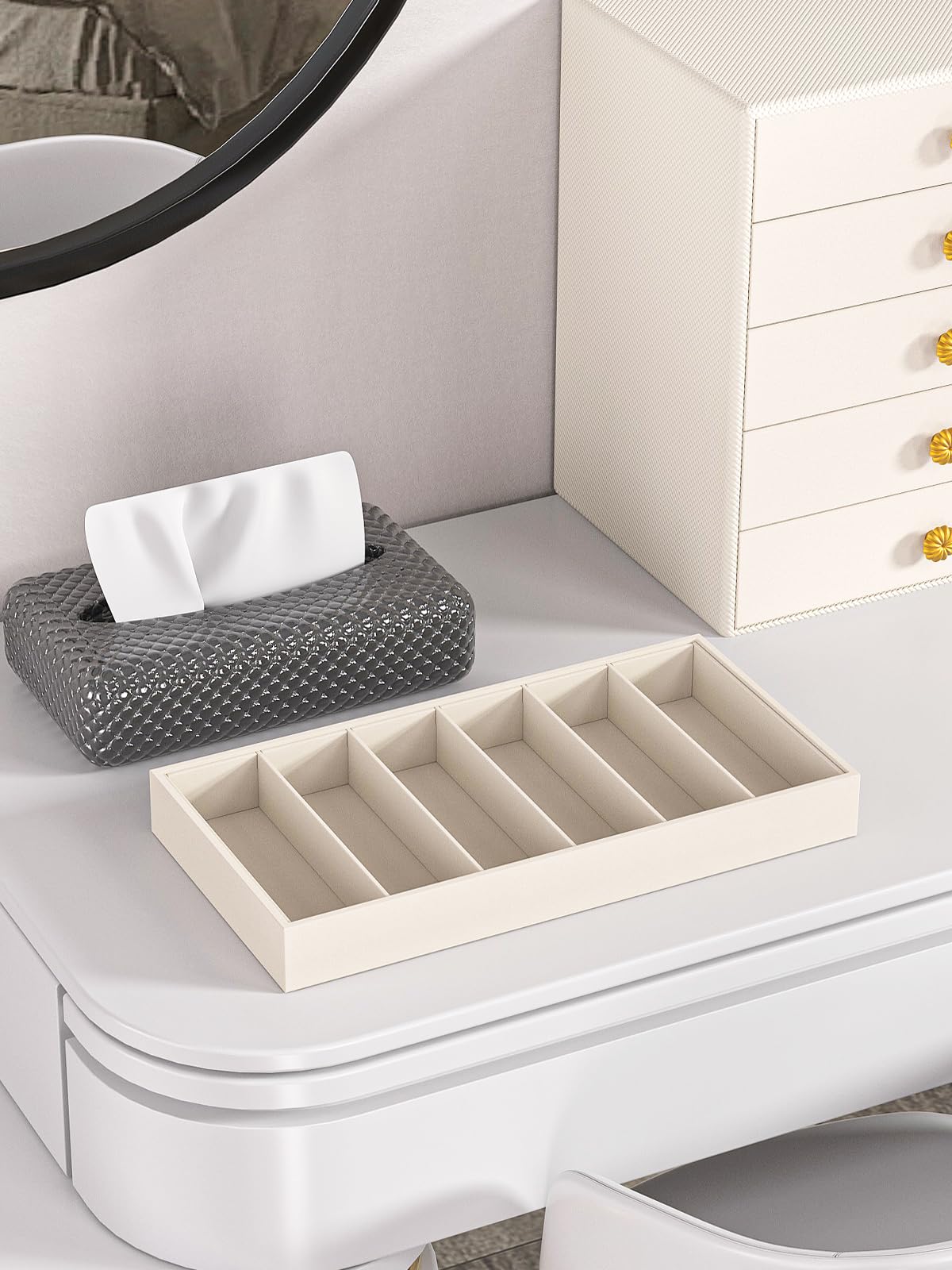 Ausalivan Sunglass Organizer Tray,Eyeglass Storage for Multiple Glasses,Jewelry and Sunglasses Drawer Organizer (2, Beige) Ausalivan