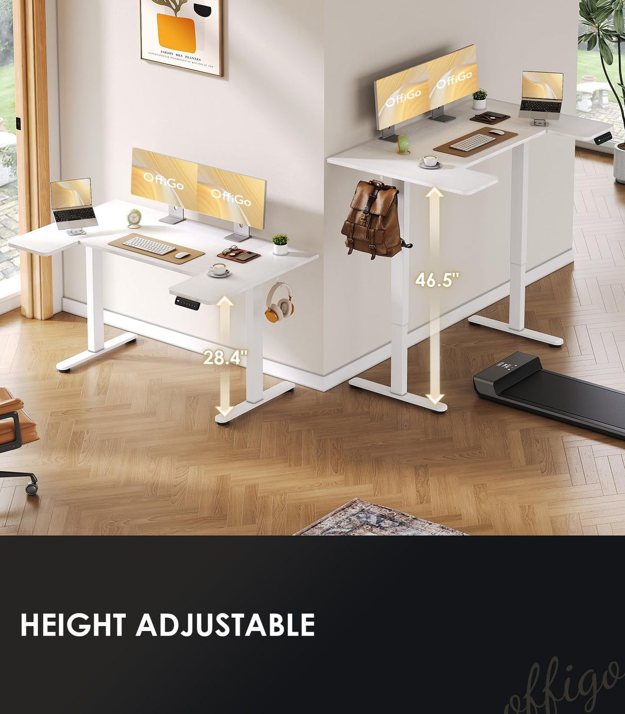 OffiGo U Shaped Electric Standing Desk, 55 Inch Height Adjustable Desk, Sit Stand Table, Writing Computer Desk for Home, Office, Workstation, White OffiGo